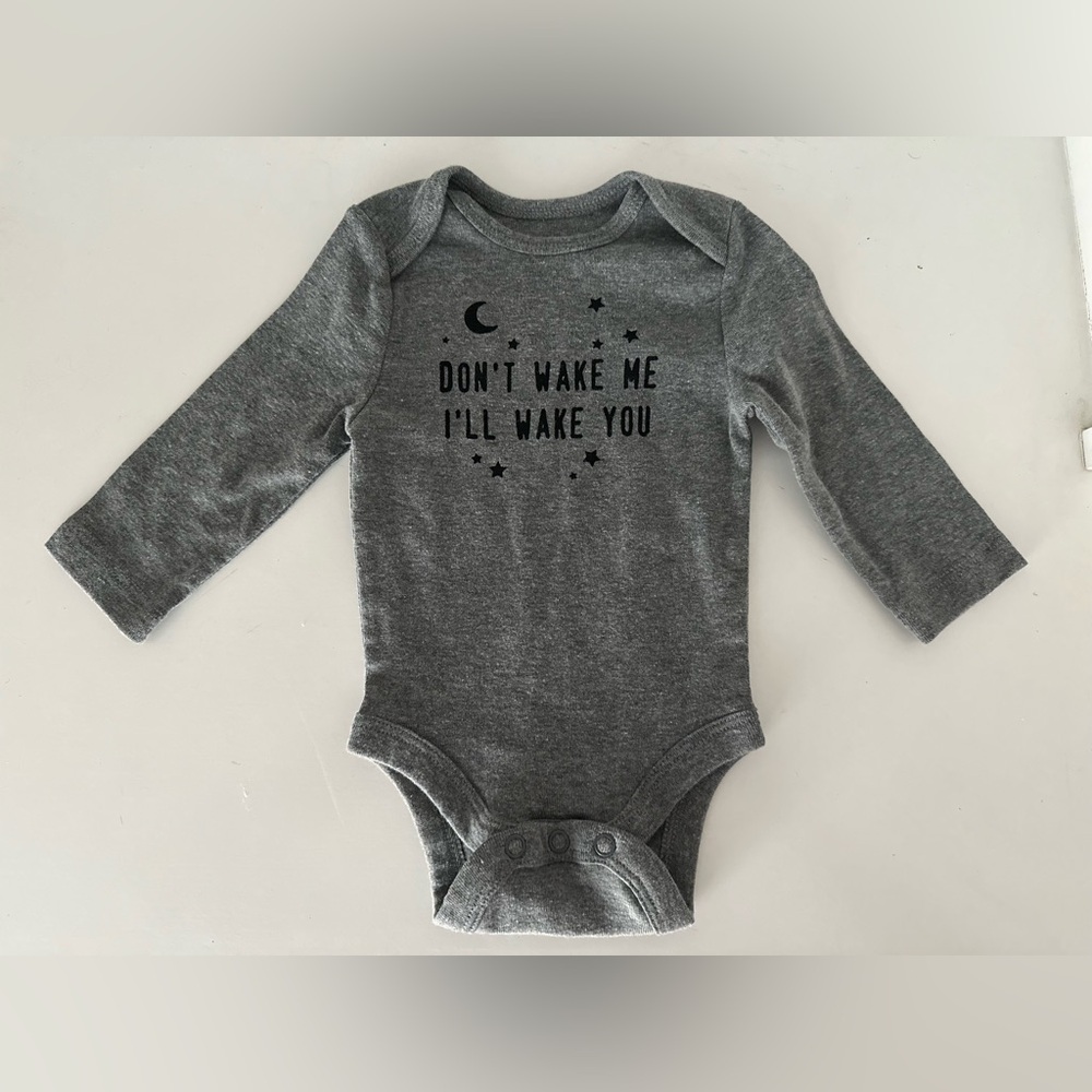 BOGO ALL BABY Jumping Beans Onesie “Don’t Wake Me I’ll Wake You” Gray with Black